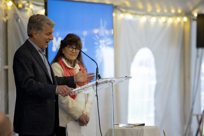 John Erb and Leslie Erb Liedtke give remarks at the Erb Institute's 25th anniversary event.